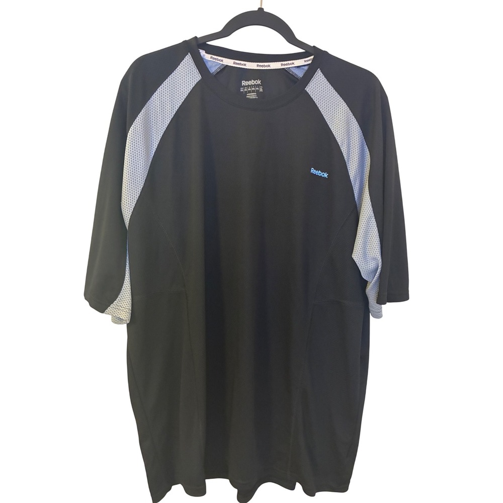 Reebok Mens Hydromove Athletic Shirt Black Grey Mesh Short Sleeve Size 2XL